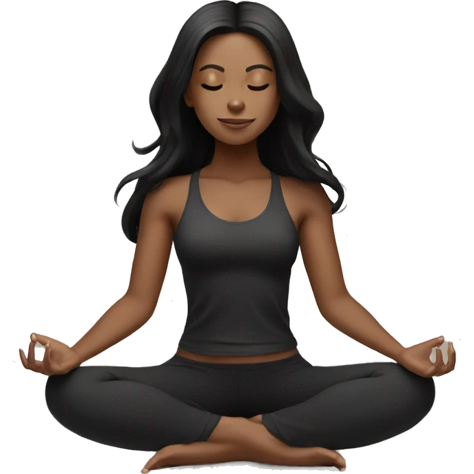 Meditating long black hair girl with black yoga set emoji