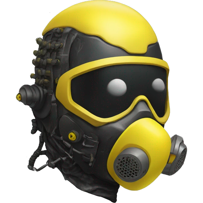 black metal cyborg head with yellow Mohawk and yellow respirator mask emoji