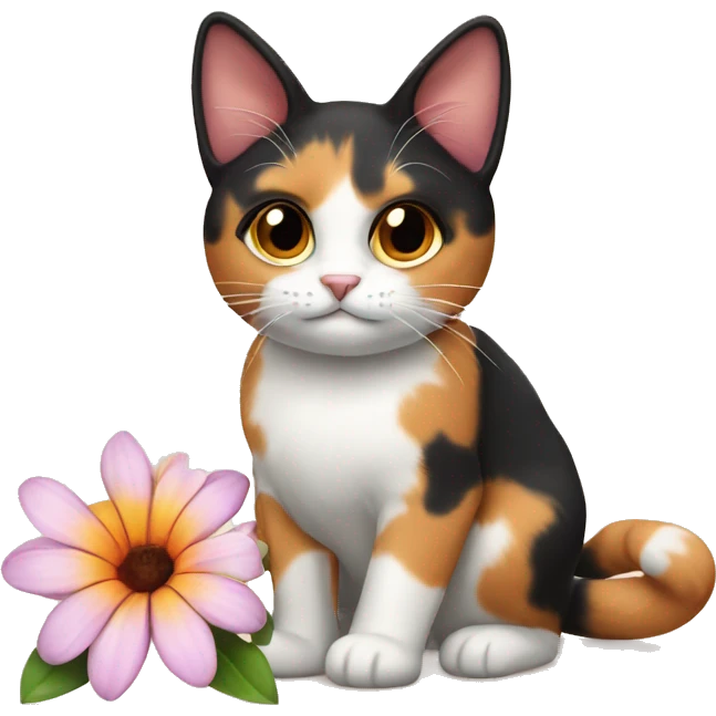 calico cat with flower emoji