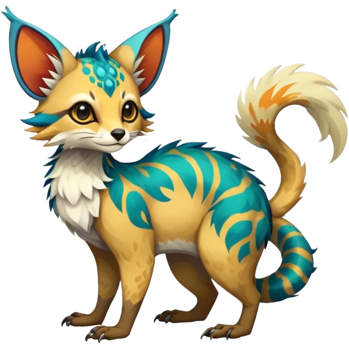 Feral Rare Fantasy vibrant colorful Vernid-Trico-species by LiLaiRa, random markings, tufted tail, tufted ears, full body emoji