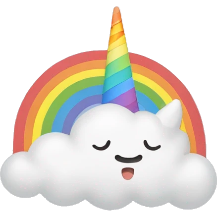 A cloud, rainbow, and unicorn above the human head. emoji