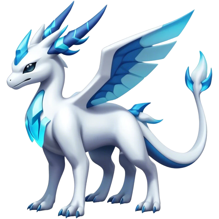 Futuristic lugia-reshiram-suicune-Glaceon-hybrid, full body emoji
