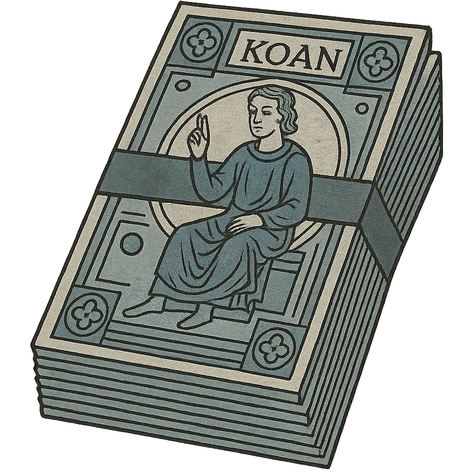 a neat bound stack of blue-and-white banknotes, koan bills , 90s futuristic, the band is dark gray emoji