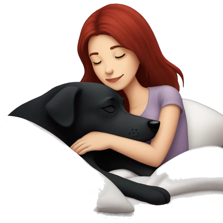 Dark red hair girl sleep with her maltese black dog emoji