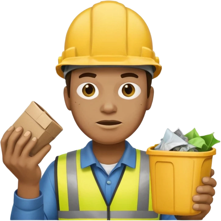 garbage man with yellow helmet holding garbage  emoji