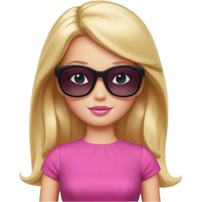 barbie with long blonde hair wear black sun glasses, pink dress emoji