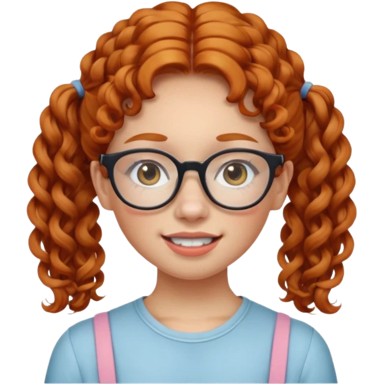 ginger woman with curly hair in pigtails, acne, braces, and large glasses  emoji