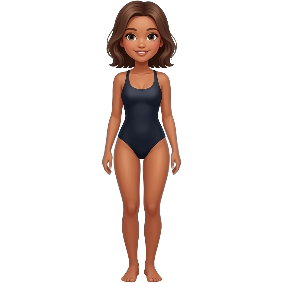 Full body tan girl medium hair wearing black swimsuit emoji