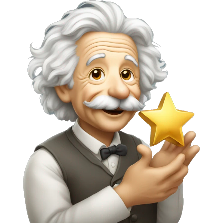 happy albert einstein holding one golden small star in one hand emoji