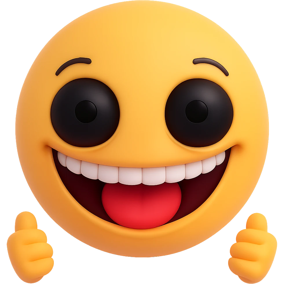 Make the overly happy emoji even scarier by exaggerating the smile and eyes while keeping the style consistent. Remove the background. emoji
