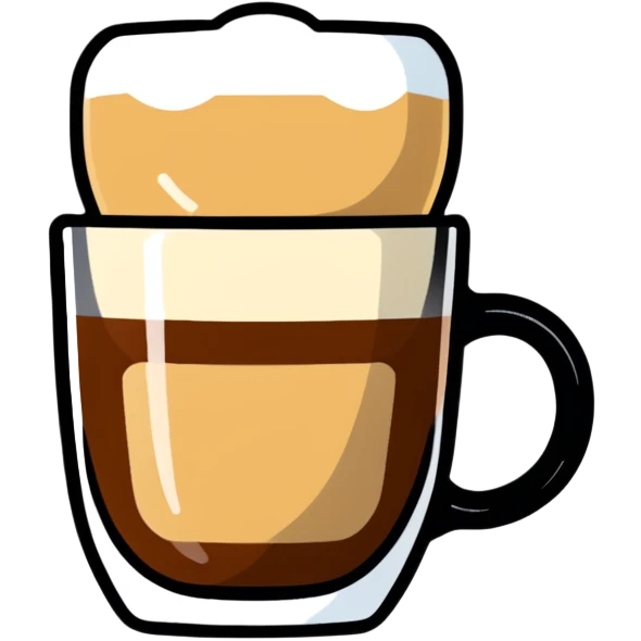Small 4.5 ounce Gibraltar glass with cortado espresso drink, smooth gradient from light brown on top to darker at bottom, no white froth, just smooth milk and espresso integration emoji