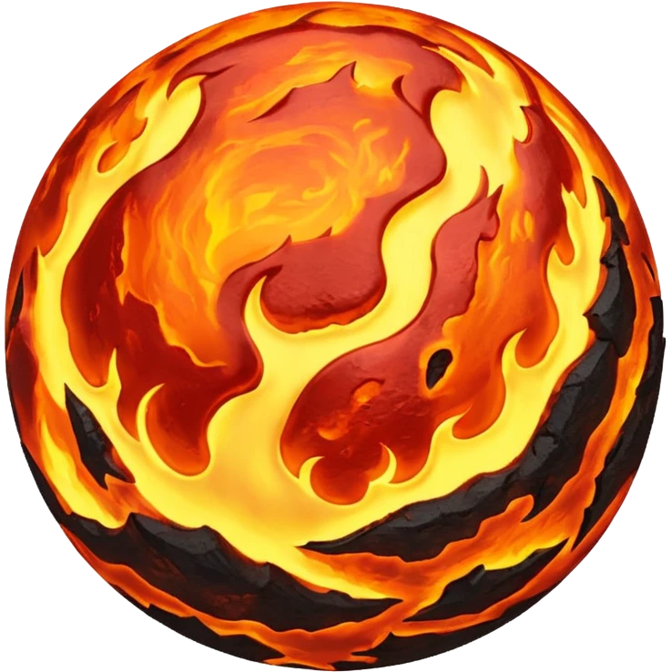sphere globe planet, surface covered with lava fire emoji