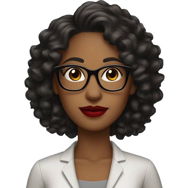 woman dark tan skin with long black thick curly hair, red lipstick wearing eyeglasses  emoji