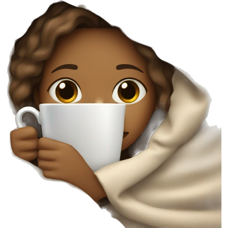 girl inside a blanket sipping coffee eyes closed emoji
