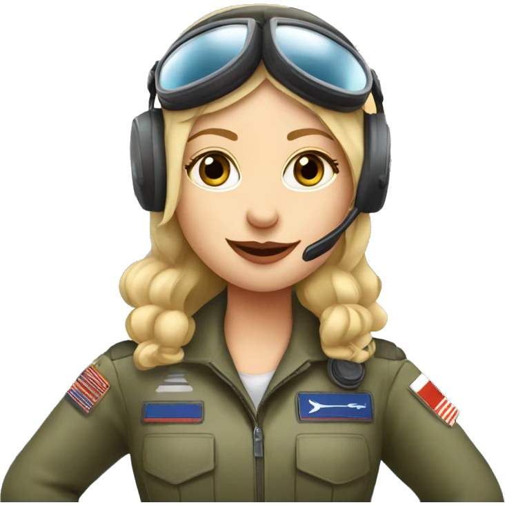 Blonde Russian pilot girl with pilot headset infront of an airplane   emoji