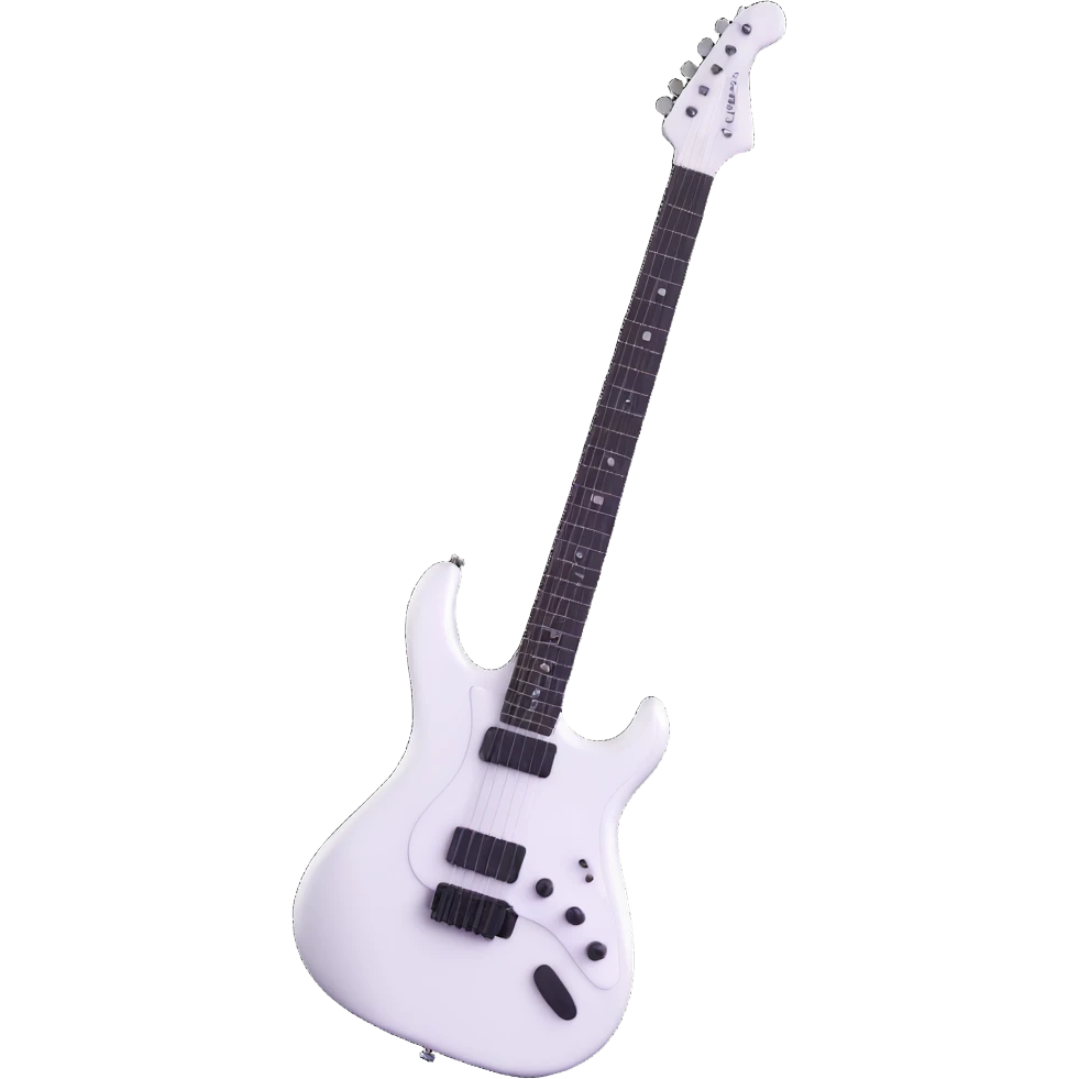 White electric guitar with sleek shiny body, black strings, and smooth neck emoji