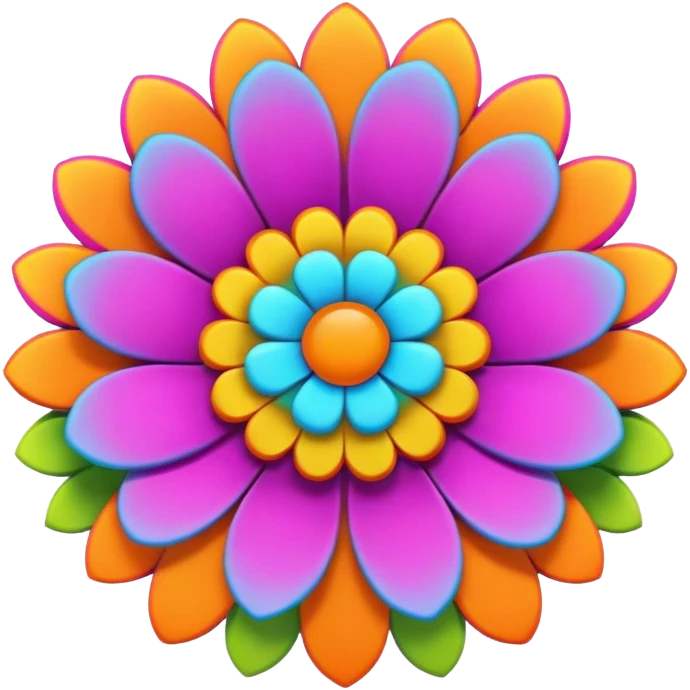 3D, psychedelic colored hippie style flower  emoji