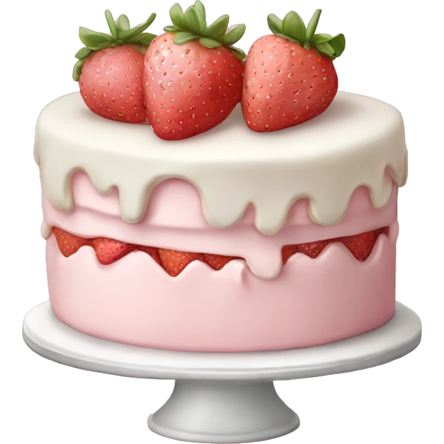 Light Pink strawberries and cream birthday cake  emoji