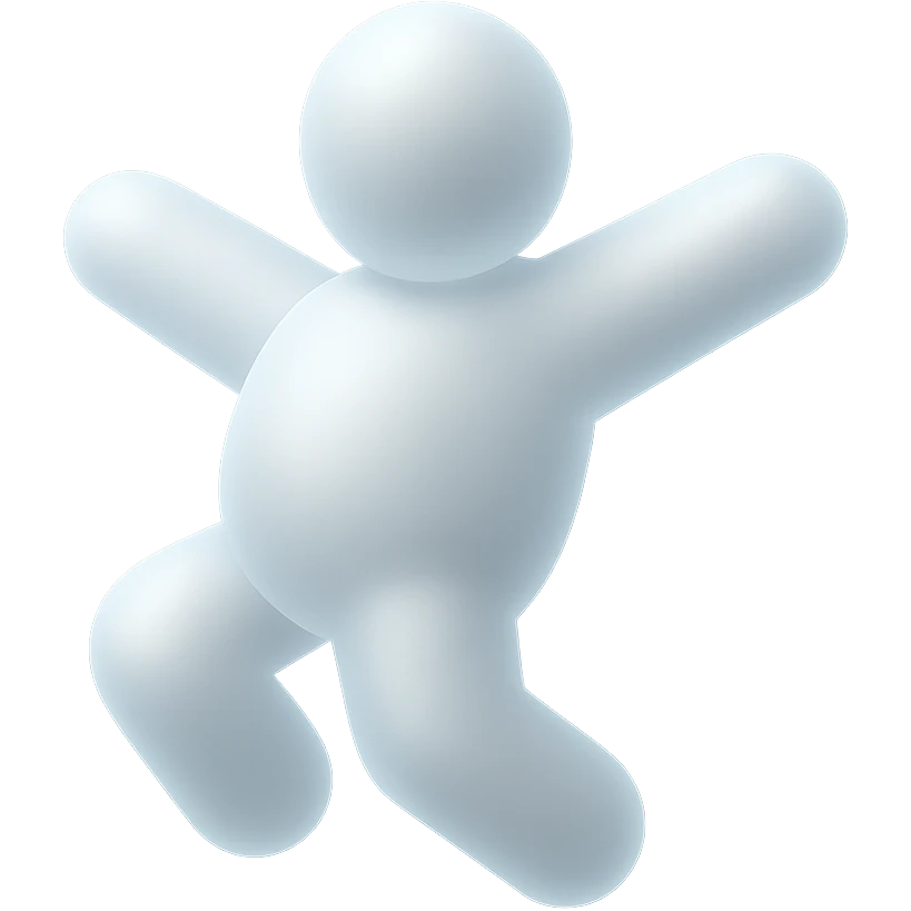 very bright white fluffy convex clouds forming a simple flying person, highly illuminated emoji