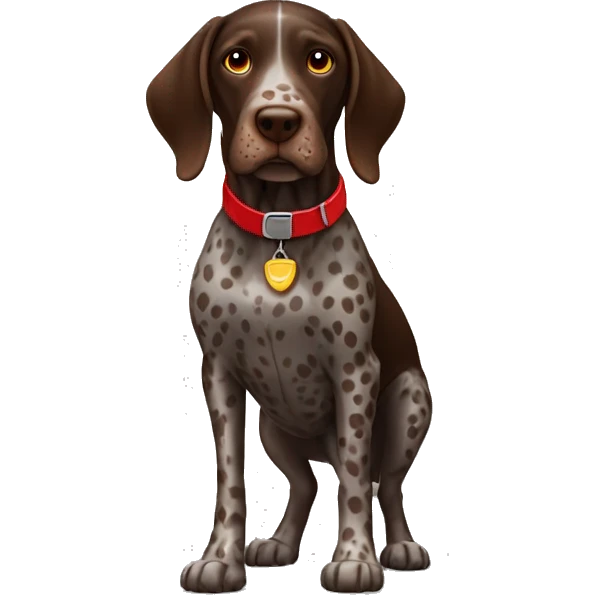 Brown spotted German short haired pointer  with ticking with red collar  emoji