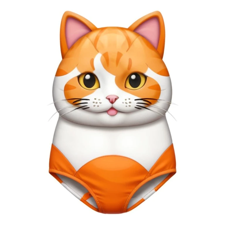 funny cat wearing a one piece swimsuit made of lots of sushi pieces, emoji style emoji
