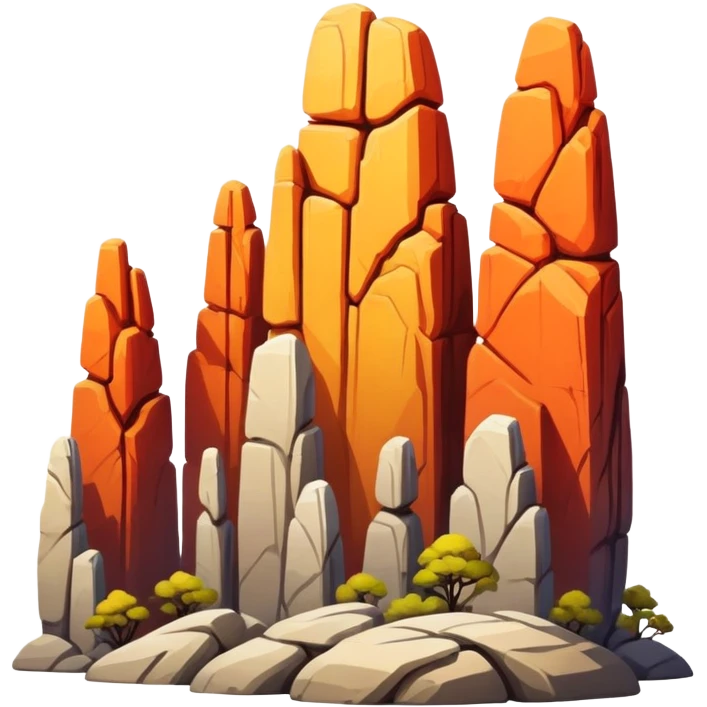Stone Forest Yunnan limestone formations, simplified emoji style with bold outlines and bright colors, cartoon style tall rock formations emoji
