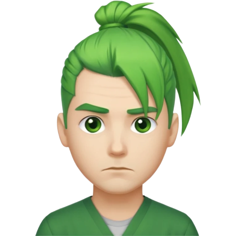 Man with Green Ponytail – green tied hair, calm serious face. emoji