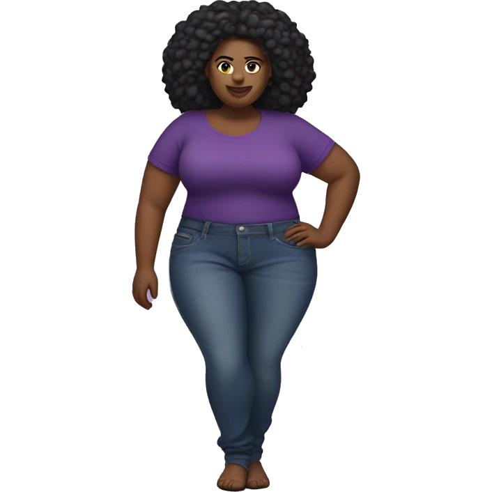 Full body Plus size seductive black woman in jeans and purple cropped t-shirt emoji