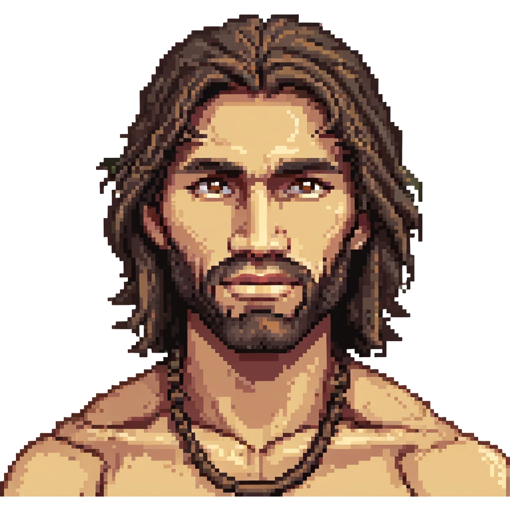 caveman with a long jawline, butt chin, brown hair, slight unibrow, brown eyes, and tan skin emoji