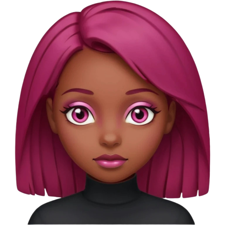 Black girl with dark red hair with pink eyes emoji