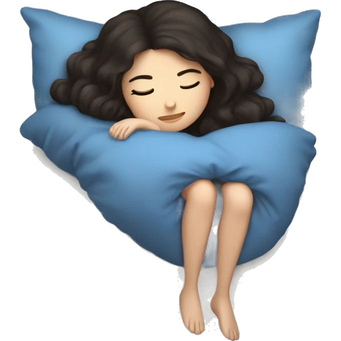 A girl with dark hair, blue eyes, sleeping on a pillow emoji