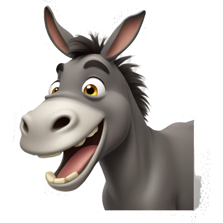 Donkey from shrek making an extra cheesed smile face emoji