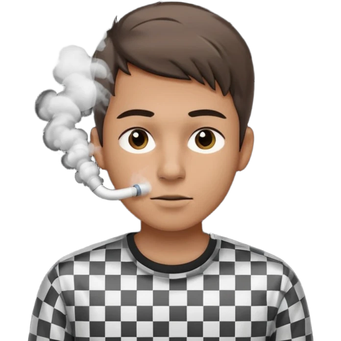 Vaquero camisa de cuadros blanca con negro  joven sacando humo d ela boca  emoji