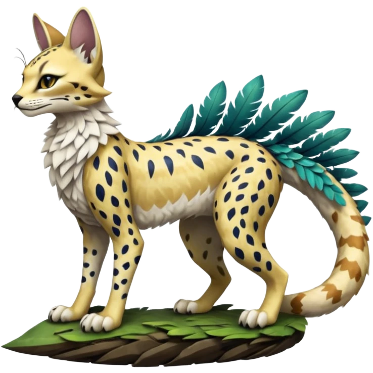 Epic complex detailed realistic aesthetic-scenic-Fakémon-Trico-Sergal-Serval-Vernid-creature emoji