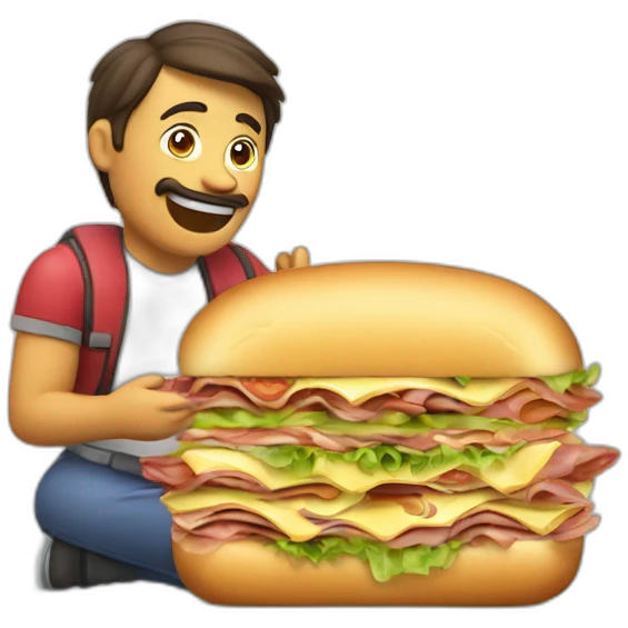 Un calvo comiendo un súper sandwich emoji