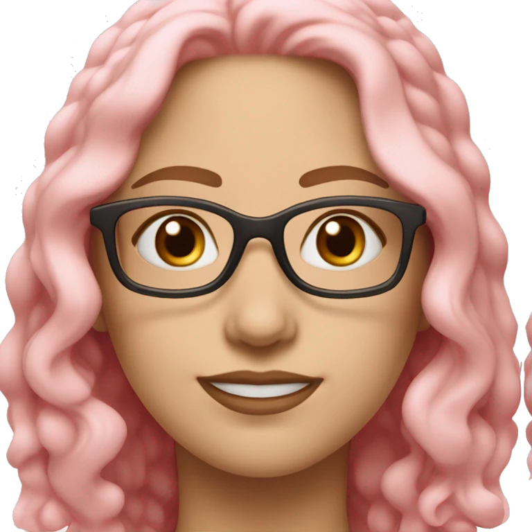 Caucasian woman with pastel pink, wavy hair, brown eyes and pink glasses ￼ emoji