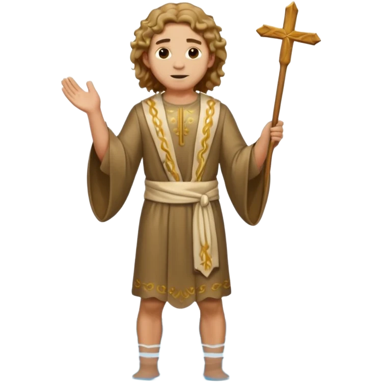 fullbody young man with wavy hair in saintly attire standing in water John the Baptist, emoji style emoji
