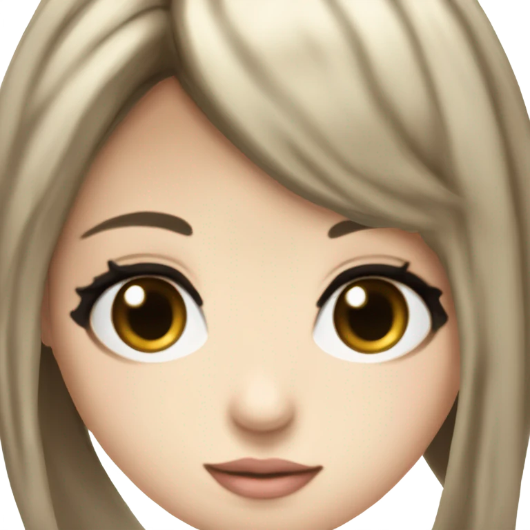 hime gyaru girl with LONG SILKY BLACK HAIR, with black satin halter top with chest, very pale skin and pretty brown monolid eyes emoji
