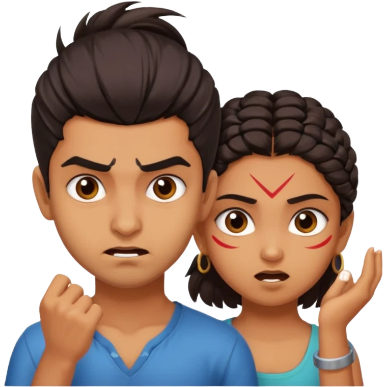 brother and sister fighting modern culture naughty  - indian skin and hairstyle emoji