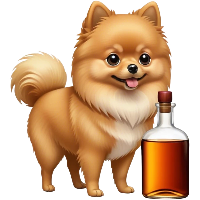 Pomeranian sniffing a Hennessy bottle emoji