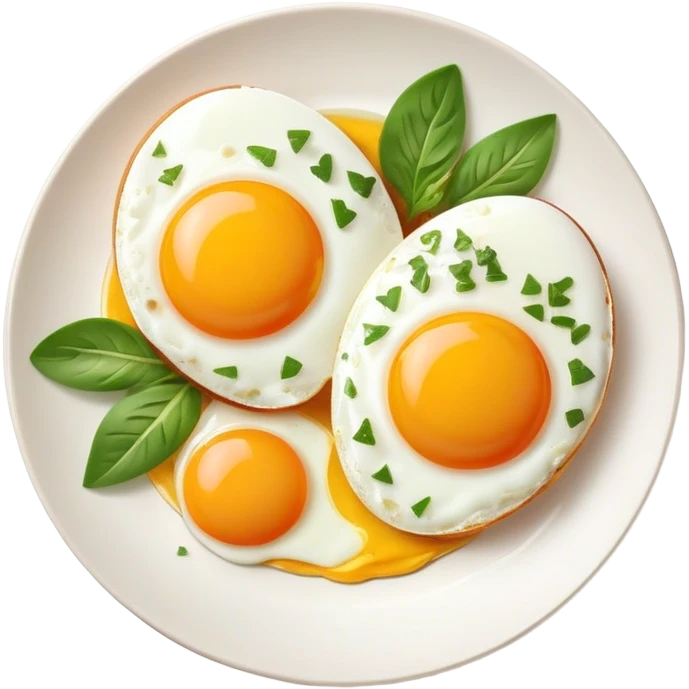 Cinematic sunny-side-up eggs, perfectly cooked with glossy yolks, crispy golden edges, sprinkled with fresh herbs, served on a rustic plate, bright and inviting, highly detailed and appetizing. emoji