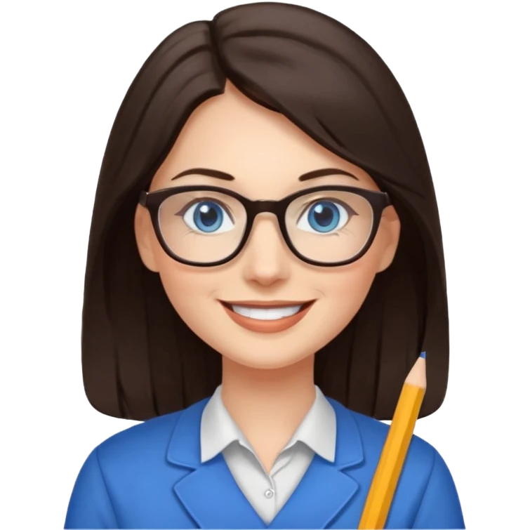 long dark brown hair blue eyes glasses teacher female emoji