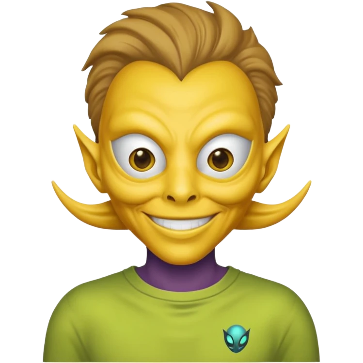 an alien with yellow mask and shirt, half upon
 emoji