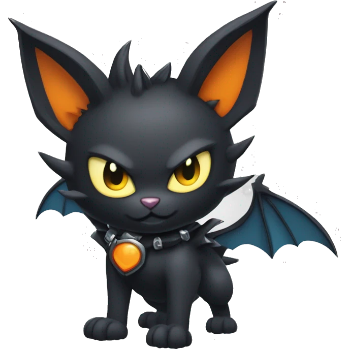 Black Cool Edgy Punk-Gothic Horned Bawinged Litten-Bat-cat-Fakemon with bat-ears full emoji