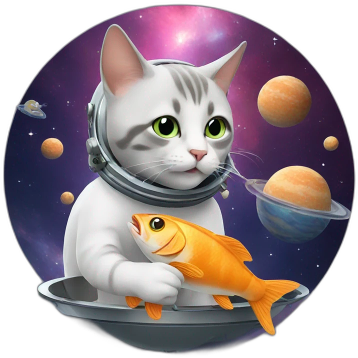 cat in space eating a fish emoji