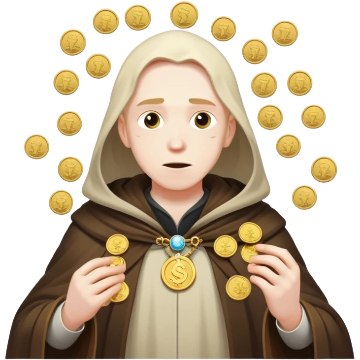 figure in mistcloak with coins floating around them emoji