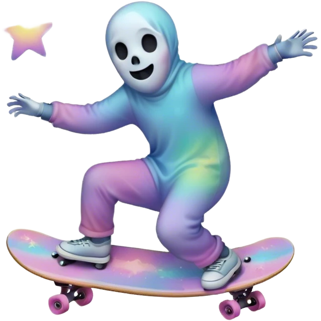 ghost skateboarding under a pastel moon and stars emoji