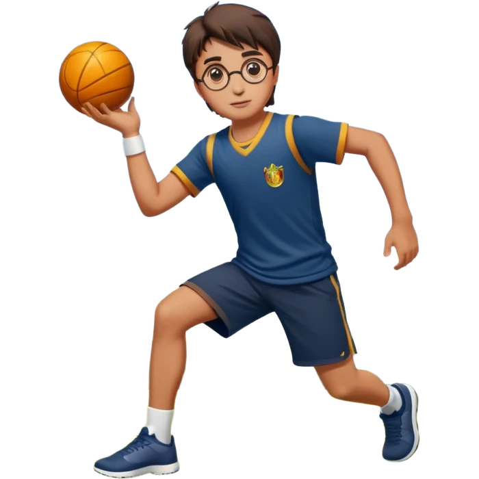 Harry Potter is in sports clothes doing morning exercises, he is in the field before his magic school emoji
