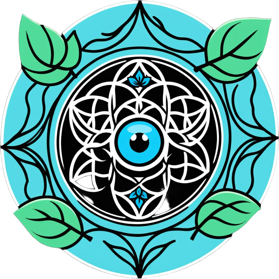 Boho style Flower of life surrounded by vines that have mystical eyes in the leaves emoji