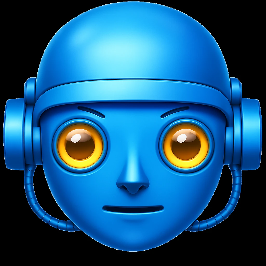 Change the robot to blue in the style of apple emojis, focusing on concise and clear color change to blue. emoji